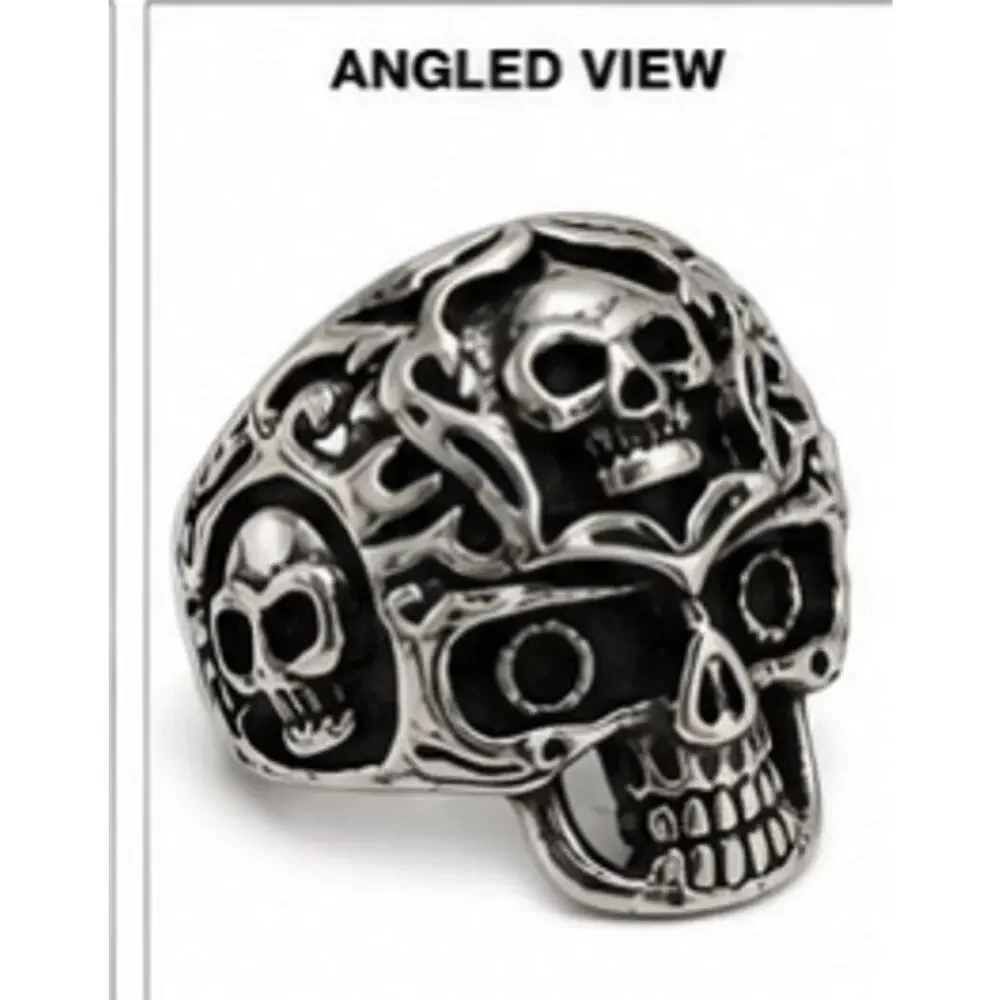 316L Stainless Steel silver gothic biker skull ring men’s size 10